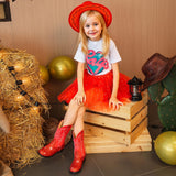 Motasha Girls Cowgirl Boots Glitter Toddler Girls Boots Red Cowboy Boot for Girl Size 10 Little Big Kids Boot Western Riding Shoes Party Birthday Christmas (M7101 Sequins Red 10)