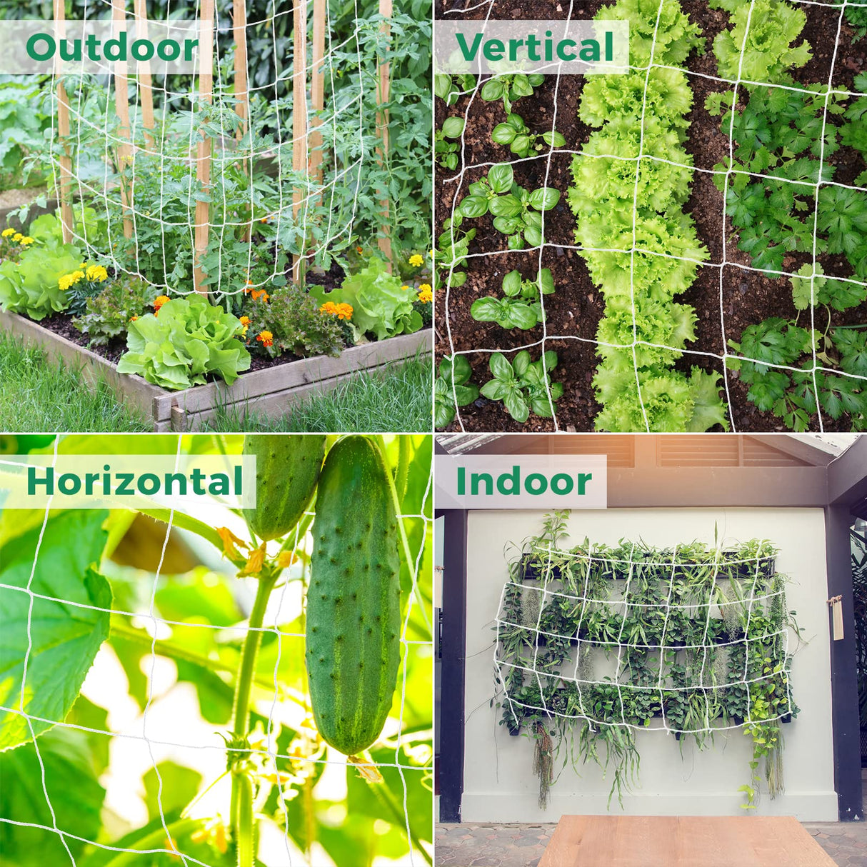 3 Packs 5 x 30ft Kikhope Plant Trellis Netting, Heavy-Duty Polyester Grow Net, Garden Trellis Netting with Square Mesh for Climbing Plants, Vegetables, Fruits, and Flowers, White