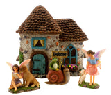 PRETMANNS Fairy House Kit - Fairy Garden Accessories for Outdoor Miniature Village Decor, with Fairies & Sign - Pinecone House, 6.5' High & Door can Open Wide - 4 Piece Supplies
