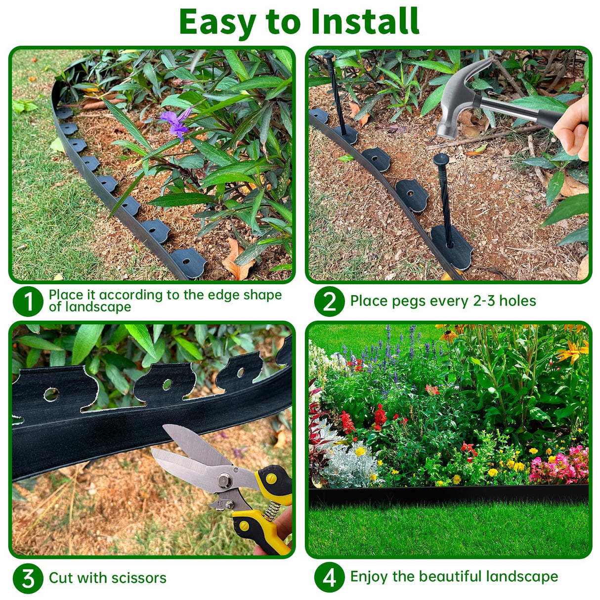 Landscape Edging Border No Dig - 40FT 2IN Tall Garden Edging Border with 40 Stakes, Plastic Garden Fence Lawn Edging Flexible for Landscaping, Flower Beds, Yard, Pathway with Connectors