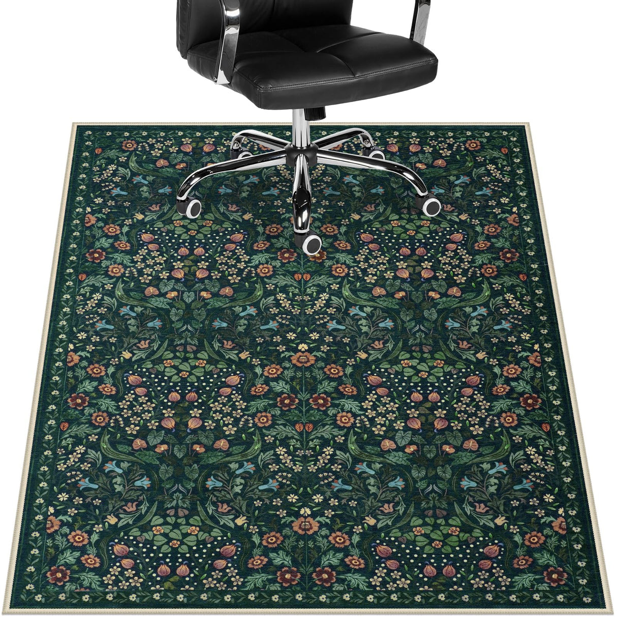 Anidaroel Floral Office Chair Mat for Hardwood & Tile Floor, 48"x60" Desk Chair Mat for Home Office, Under Desk Rug for Rolling Chair, Non Slip Computer Chair Mats, Low-Pile Carpet Protector Rug