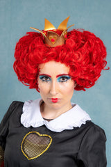 LABEAUTÉ Red Heart of Queen Cosplay Wig with Crown Women Girls Short Curly Wig Heat Resistant Synthetic Hair for Halloween Christmas Party with Cap