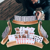 GOTHINK Set of 4 - Cruved Playing Card Holder for Kids Adult Seniors 2 Slot Solid Wood Cards Holders for Playing Cards 14 x 1.6 x 1.8 Inch Non Slip Card Deck for Bridge Canasta Strategy Card Games