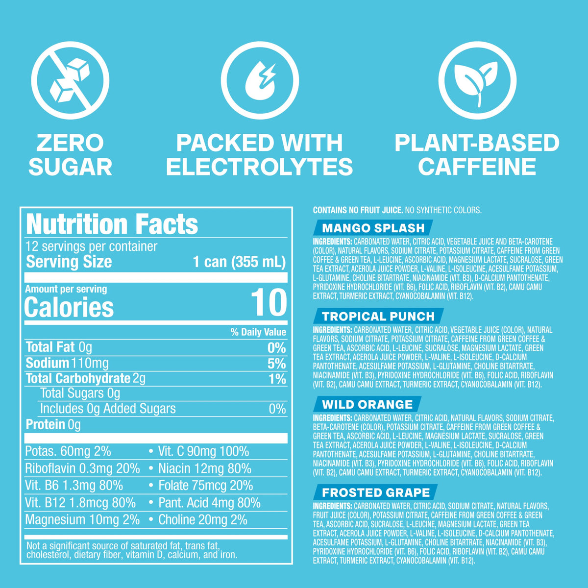 ZOA Zero Sugar Energy Drink, Variety Pack, 12 Pack, 12 Fl Oz