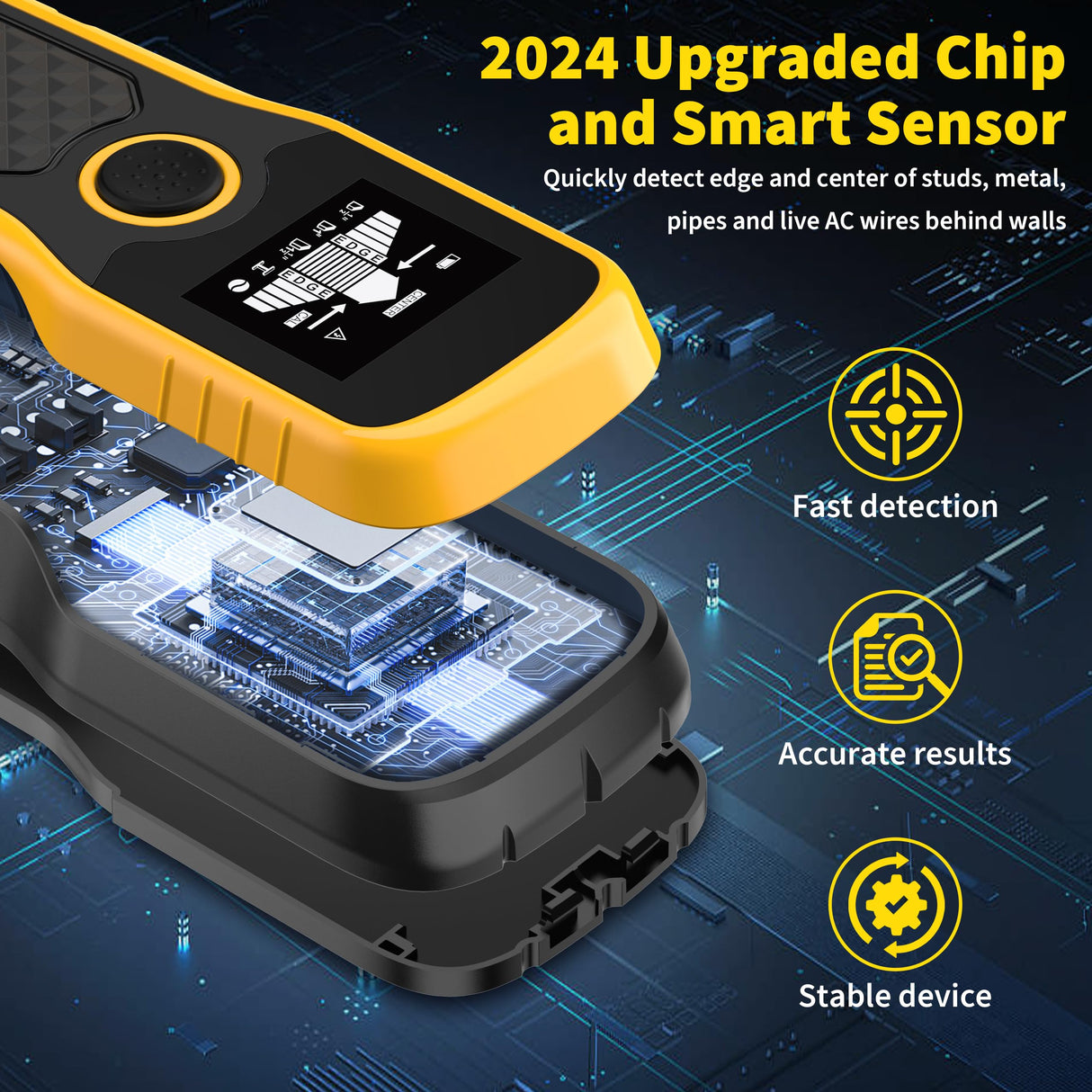 Stud Finder Wall Scanner, Advanced 5-in-1 Detector for Wood, Metal, Joists, Pipes, and AC Wires, New version Intelligent Chip, High-Definition LCD Display Screen & Audible Alarm (Light-Yellow)
