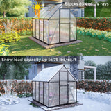 Jiliusure 6 x 4 FT Greenhouse for Outdoors, Polycarbonate Panel Greenhouse Outdoor Quick Setup Structure, Roof Vent, Aluminum Large Walk-in Green House for Outside Garden, Charcoal Black