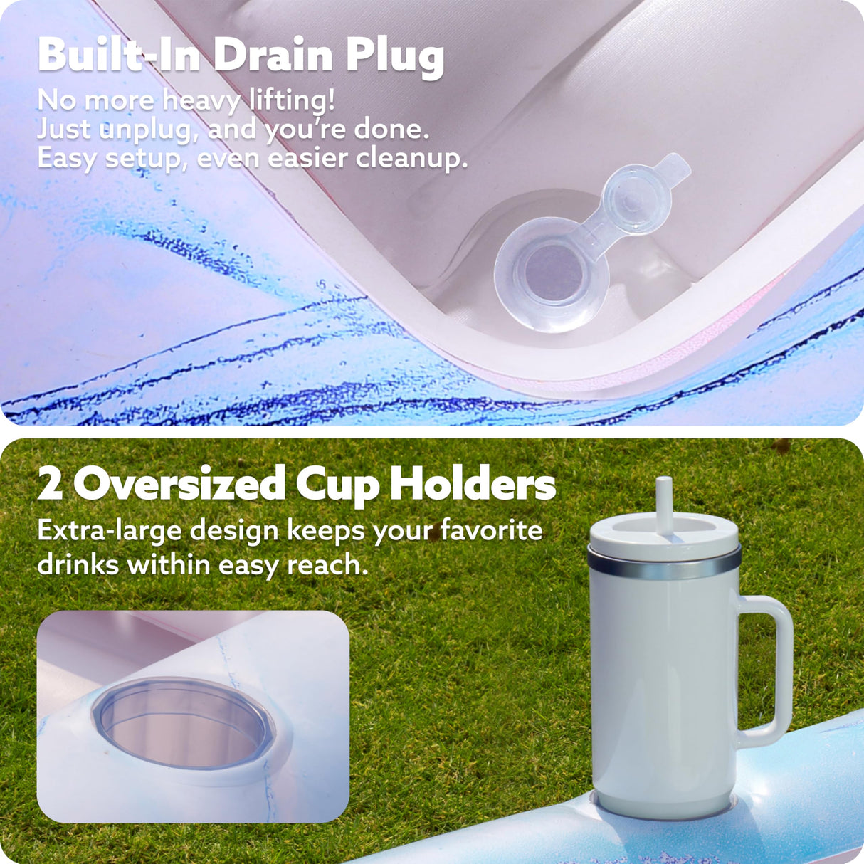 SLOOSH Inflatable Tanning Pool Lounger Float, 70" x 46" Pool Floats Adult with Pillow, 4 in 1 Suntan Tub Raft Floatie,Sunbathing Bed Lounge for Water Blow Up Ball Pit Party Gifts, Blue Marble