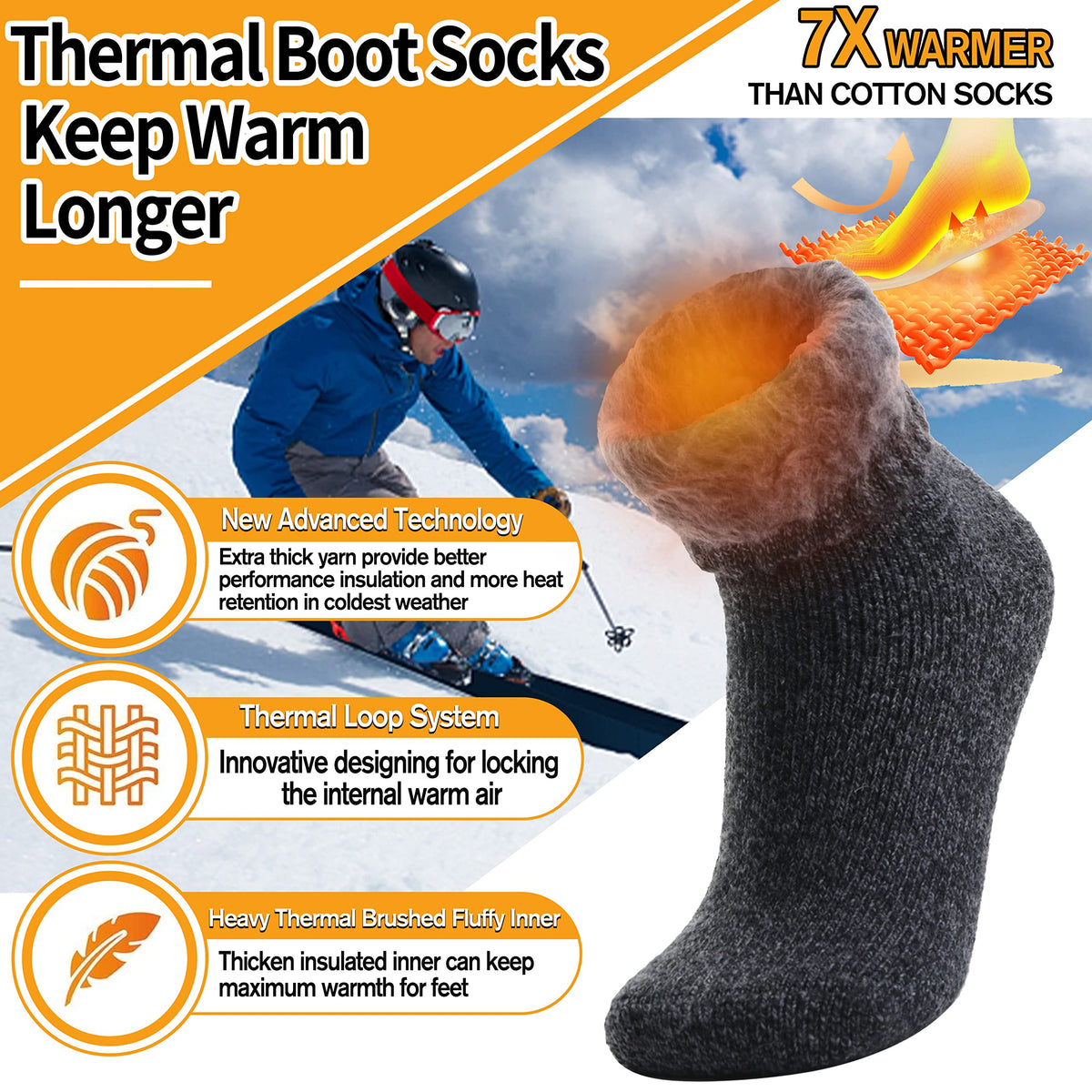 Welwoos Heated Thermal Socks for Women & Men Winter Warm Ski Thick Boot Insulated Gift Socks Stocking Stuffers for Women 3 Pairs (Dark Grey,L)