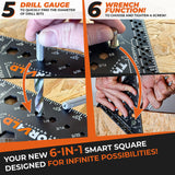 THORVALD 6-in-1 Carpenter Square 7 inch (1/16" Precision) T Square Multi-Purpose Carpenter Tools : Wrench, Square, Protractor, Ruler, Marking Gauge, Drill Gauge, Includes 2-in-1 Carpentry Pencil