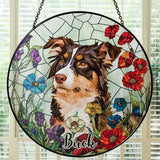 Fastpeace Personalized Stained Glass Pet Photo Suncatcher – Custom Pet Portrait Memorial Window Hanging with Flowers, Keepsake Valentines Gift for Dog Lovers, Cat Lovers, Family Home Decor