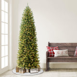 Puleo International 7.5ft Pre-Lit Slim Fraser Fir Christmas Tree with 350 Clear Lights, 1188 Realistic Dense Branch Tips, Easy Setup Artificial Trees with Sturdy Metal Stand