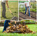 ATLRGISL Iron Weeding Rake with Wooden Long Handle 2.0, 8 Teeth Weed Puller Tool Heavy Duty, Manual Gardenia Weed Rake Tool for Yard, Lawn and Garden, 56Inch