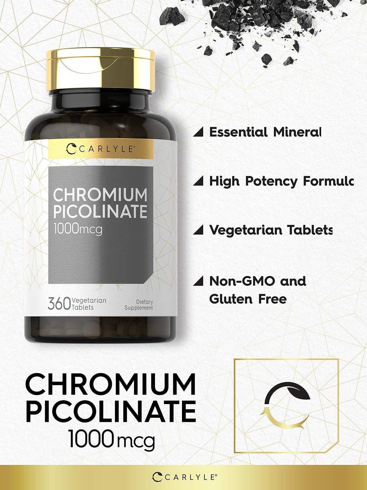 Carlyle Ultra Chromium Picolinate 1000mcg | 360 Tablets | Vegetarian, Non-GMO, Gluten Free