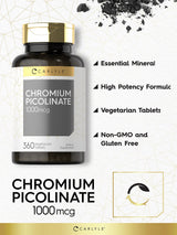 Carlyle Ultra Chromium Picolinate 1000mcg | 360 Tablets | Vegetarian, Non-GMO, Gluten Free