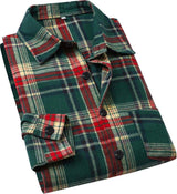 Cromoncent Men's Casual Plaid Flannel Long Sleeve Button Down Shirt,Christmas Green Red,XX-Large