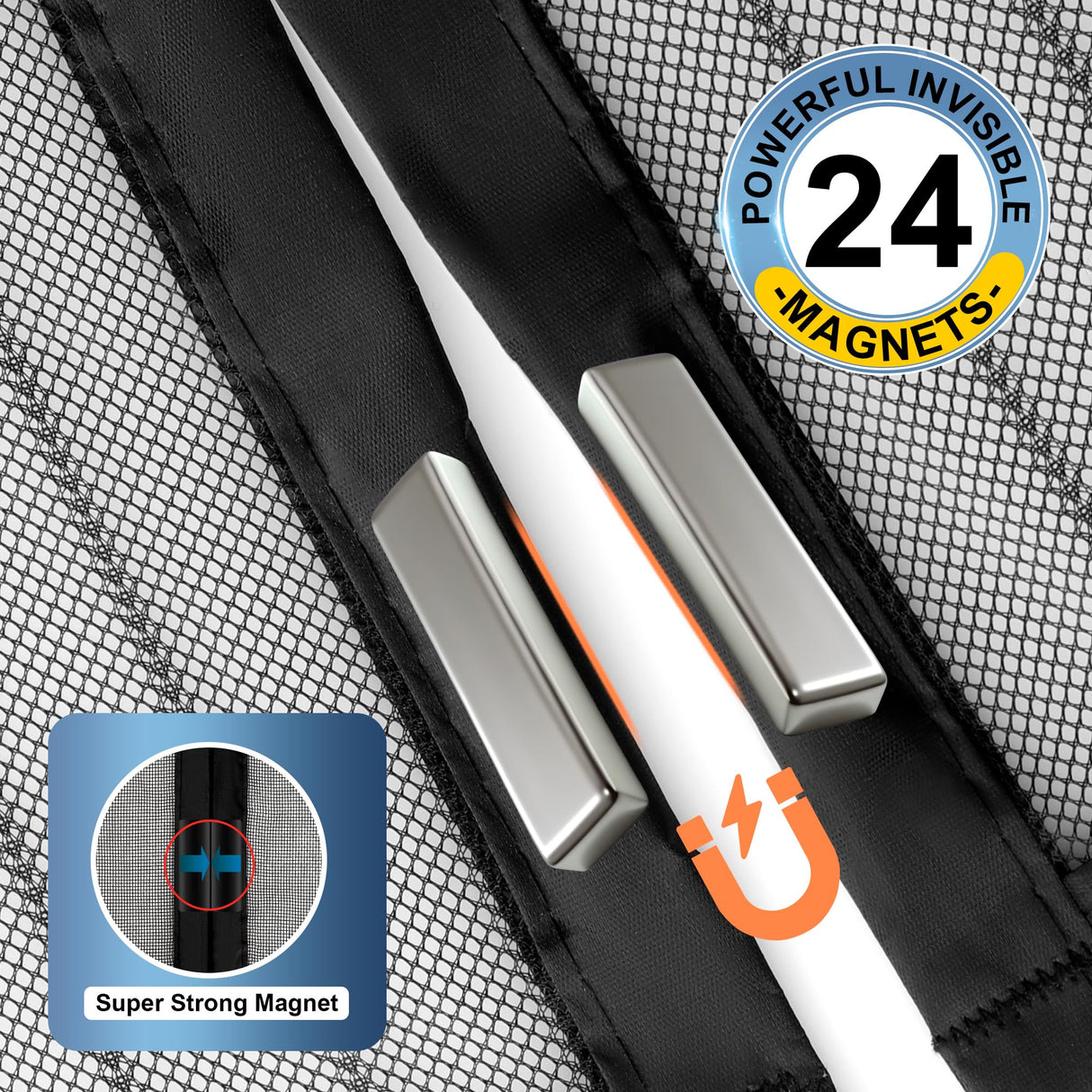 METAONLY Magnetic Screen Door Mesh Fits 36" x 80" Door - Curtain Size 38" x 82", Works for Patio, Sliding Door, Keeps Bug Mosquito Out, Fresh Air Flow, Black