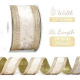 LIZLOVESS Champagne Gold Velvet Wired Ribbon 2.5" X 10 Yards with Glitter Border Stripe Christmas Ribbon for Tree, Wreath Supplies, Garlands Making