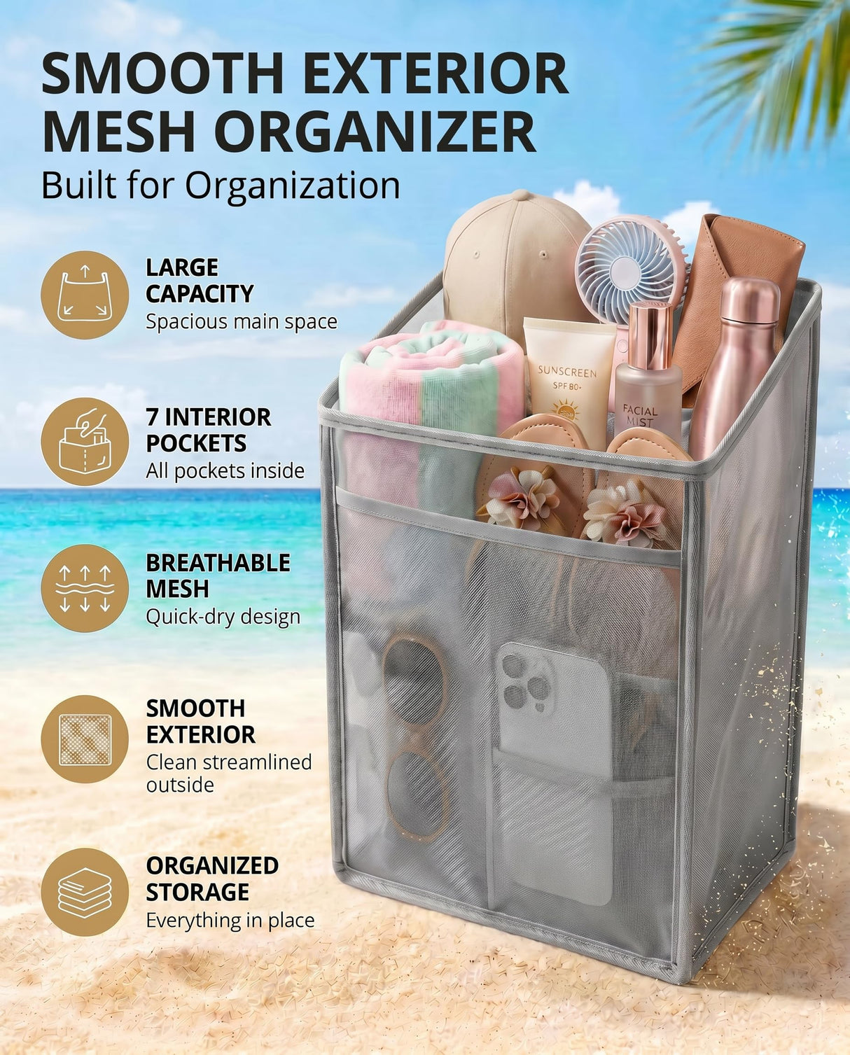 2-in-1 Cooler Organizer Insert for X Large Bogg Bag Accessories, 2-in-1 Dry-Wet Separate Tote Insert with Leakproof Cooler&Mesh Storage Bag,Bogg Bag Accessories for Beach,Camping,Picnic,Travel (Grey)