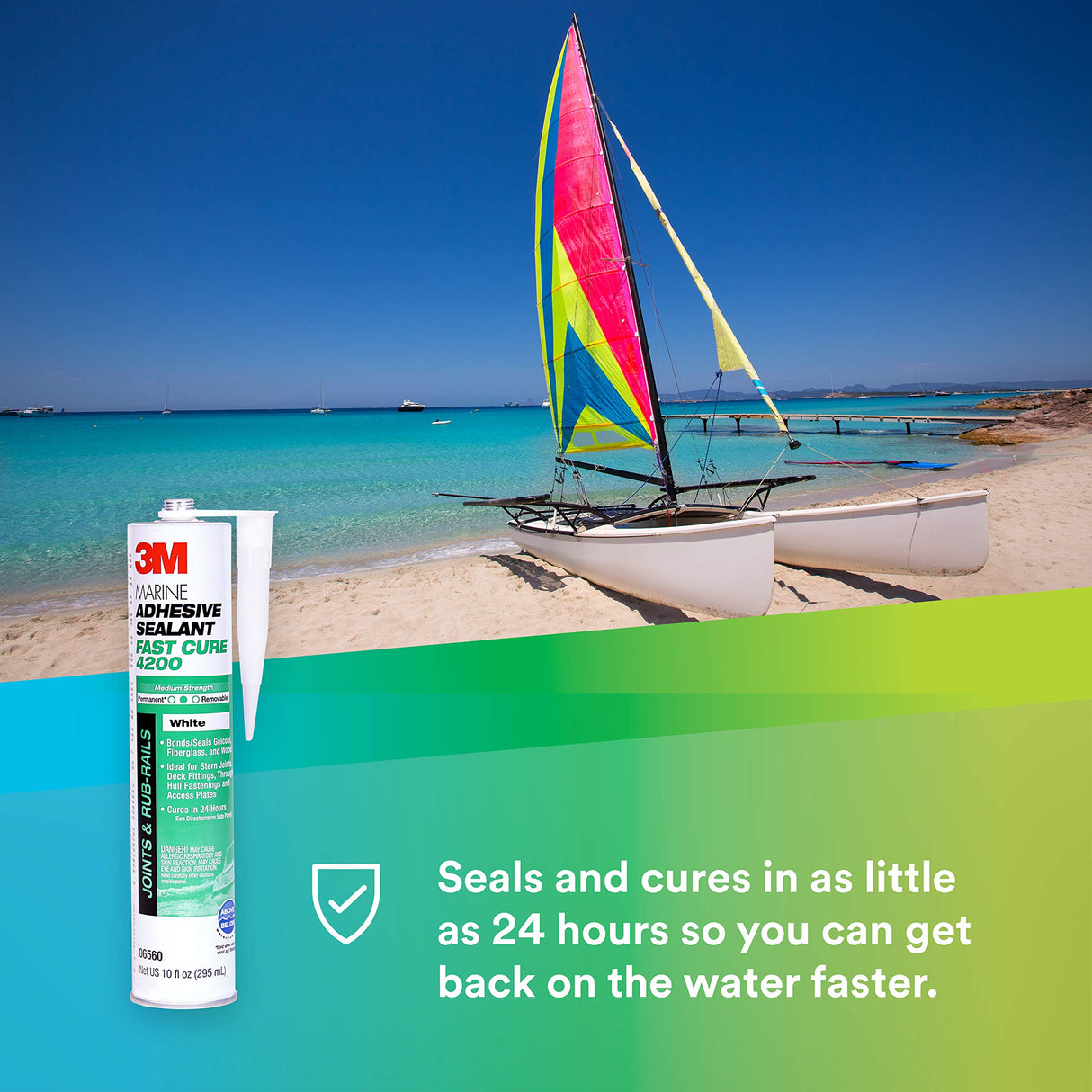 3M Marine Adhesive Sealant Fast Cure 4200 (06560) – Semi-Permanent Flexible Adhesive Sealant for Boats and RVs, White, Flexible Bonds, Underwater-Safe, 295 mL Cartridge