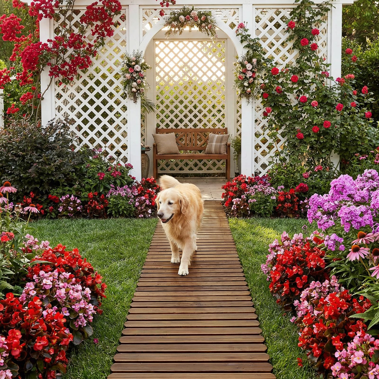 6 FT Roll Out Garden Pathway Straight - Non-Slip Wooden Walkway with Rounded Edges, Instant Outdoor Decoration