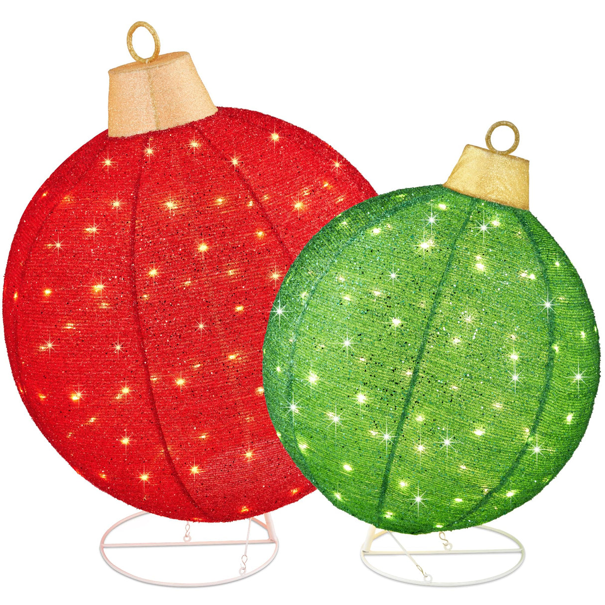Best Choice Products 2pc Lighted Pop-Up Outdoor Christmas Ornament Set, Holiday Ball Decoration w/ 180 LED Lights, 8 Light Functions - Red/Green