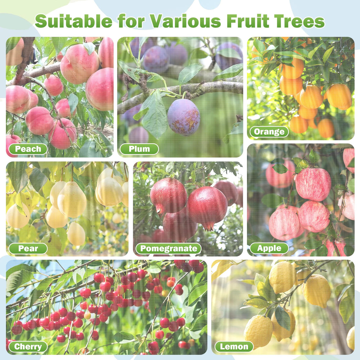 15x15FT Fruit Tree Netting with Zipper and Drawstring - Heavy-Duty Fine Mesh Garden Bird Netting for Fruit Trees, Protect Fruits from Birds, Squirrels,Insects,Deer & Pests