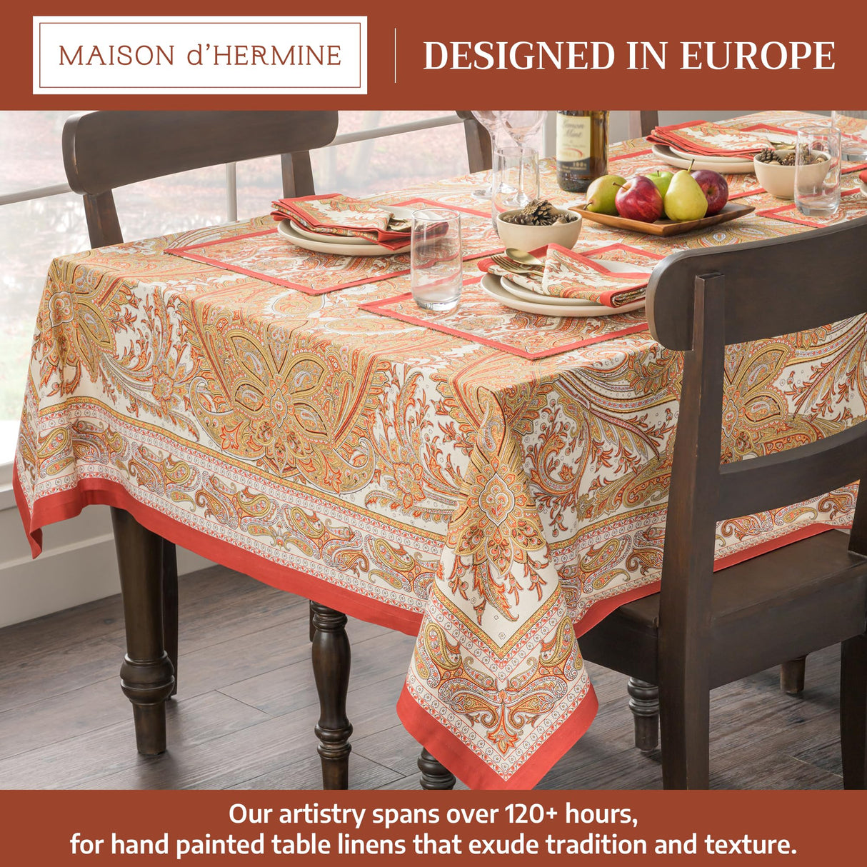 Maison d' Hermine Thanksgiving Tablecloth Kashmir Paisley 100% Cotton Tablecloth 60"x120" – Fall Harvest Dining & Holiday Décor, Washable Reusable Fabric Table Cover for Kitchen & Dining Room