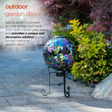 Alpine Corporation GRS122A-SLR Indoor/Outdoor Glass Solar Powered Mosaic Gazing Globe Yard Decoration, 10", Purple