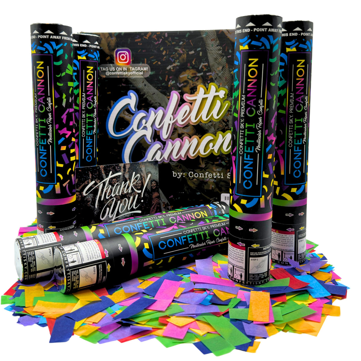 Confetti Sky [6 Pack] Confetti Poppers Cannon | Multicolor Biodegradable