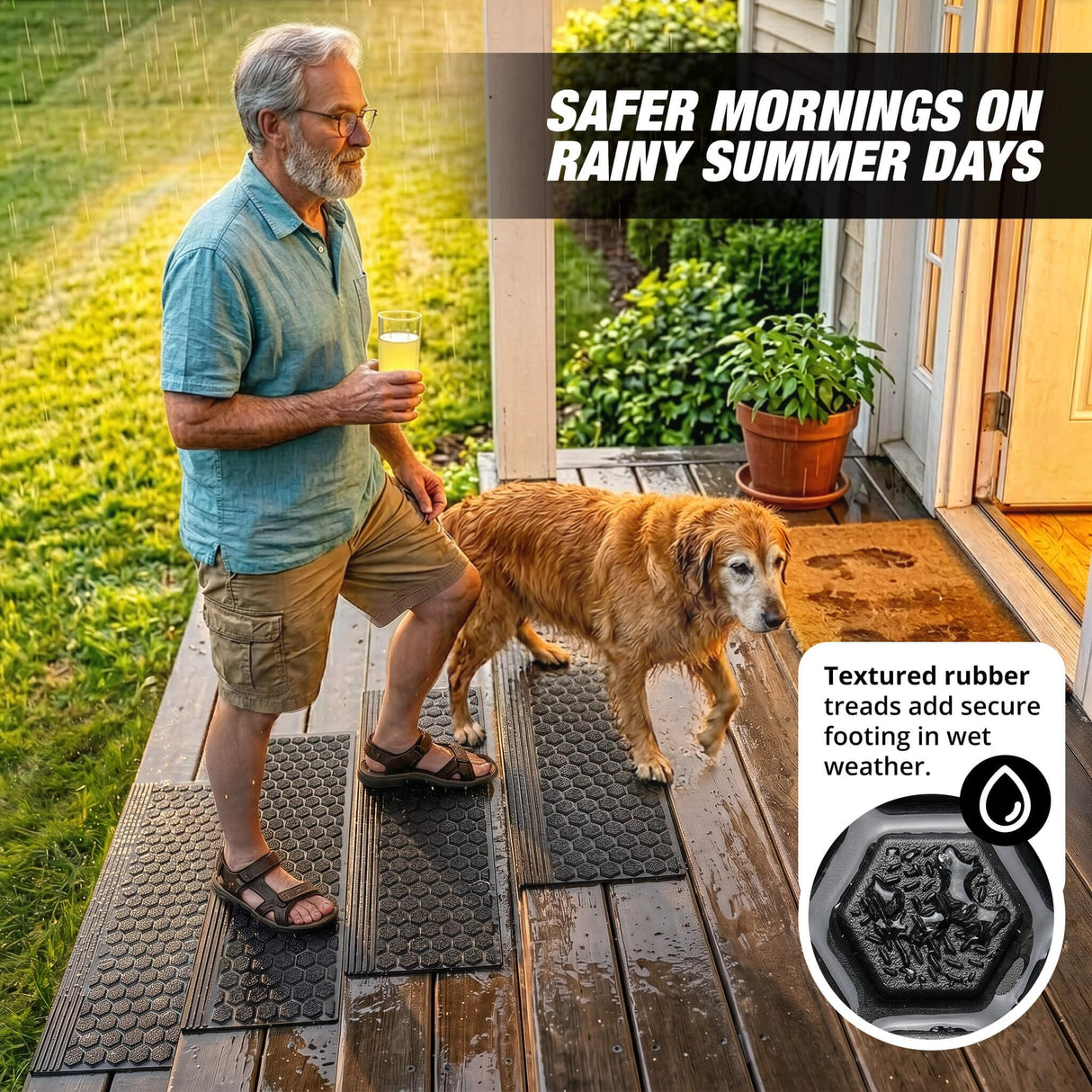 Rubber Stair Treads Outdoor 35"x10" 5-Pack - Heavy-Duty Outdoor Stair Treads Non-Slip Weather Resistant - Exterior Rubber Mats for Wooden Steps - Anti Slip Step Covers by Thunder Grip