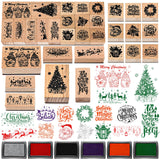 Marspark 22 Pcs Christmas Wooden Rubber Stamps and Craft Ink Pads Set Mixed Christmas DIY Cards Wooden Rubber Stamps for Party Scrapbooking Cards Making Supplies Gift Decor