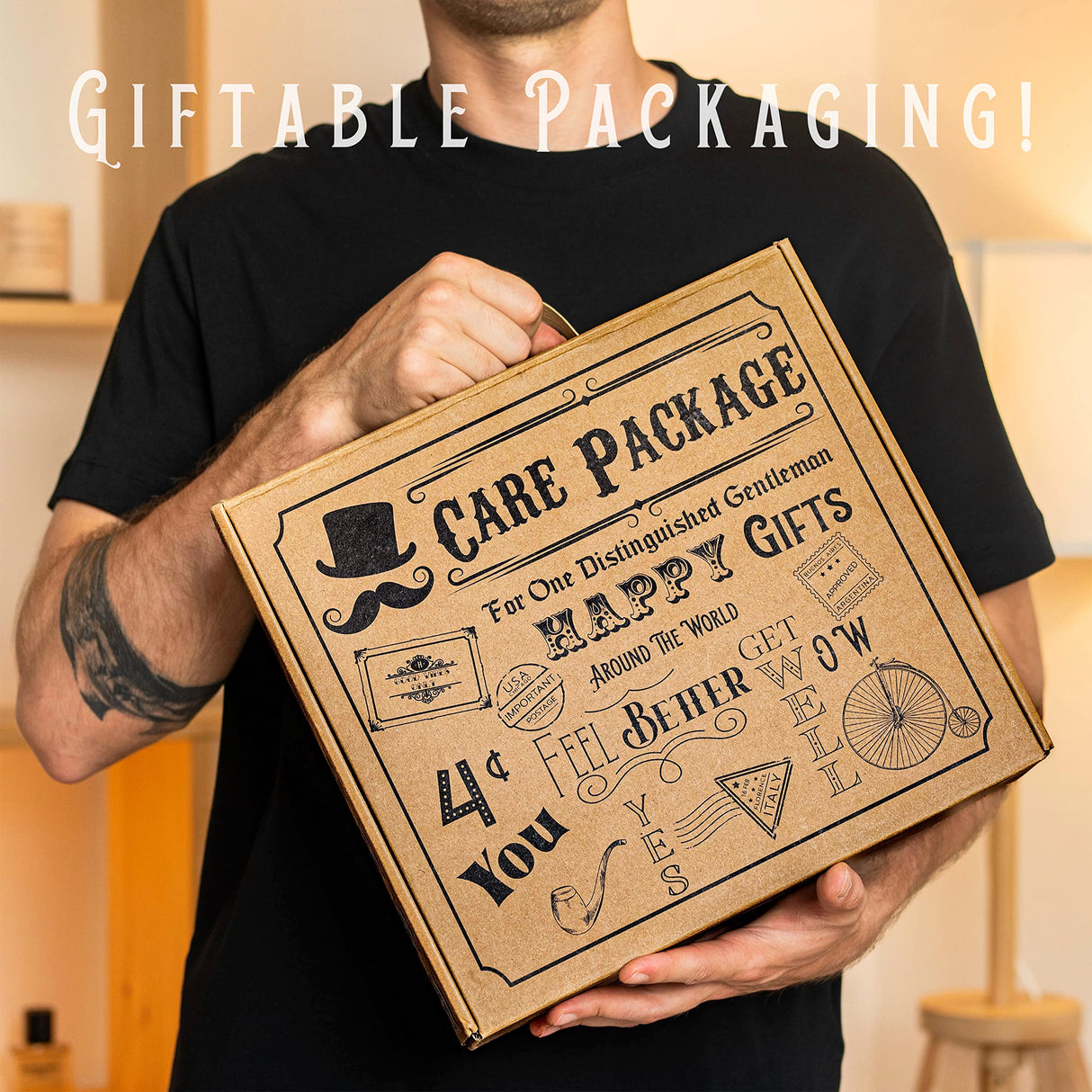 Get Well Soon Gift Basket Men | Care Package For Men | Includes Soft Blanket, Insulated Mug, Journal, Pen, Soap, and Cozy Socks | Packaged In a Vintage Gift Box