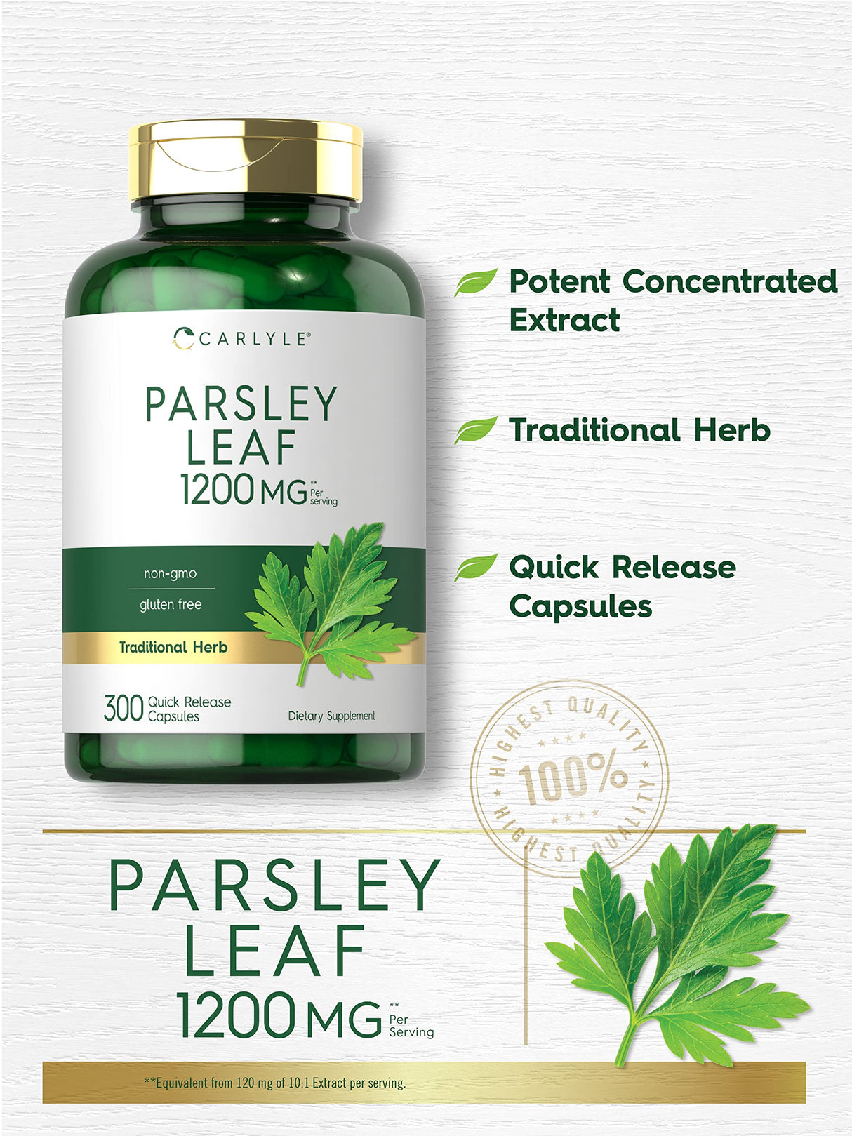 Carlyle Parsley Leaf Capsules 1200mg | 300 Count | Non-GMO, Gluten Free Supplement