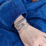 Gold Bracelets for Women Stackable Gold Bangles for Women Tennis Bracelets Bangle Cubic Zirconia 18K Gold Plated Jewelry for Gifts to Lover Girlfriend Wife Mom Sister Mother's Day Gifts Valentine Wedding Birthday (4pcs-Silver-A)