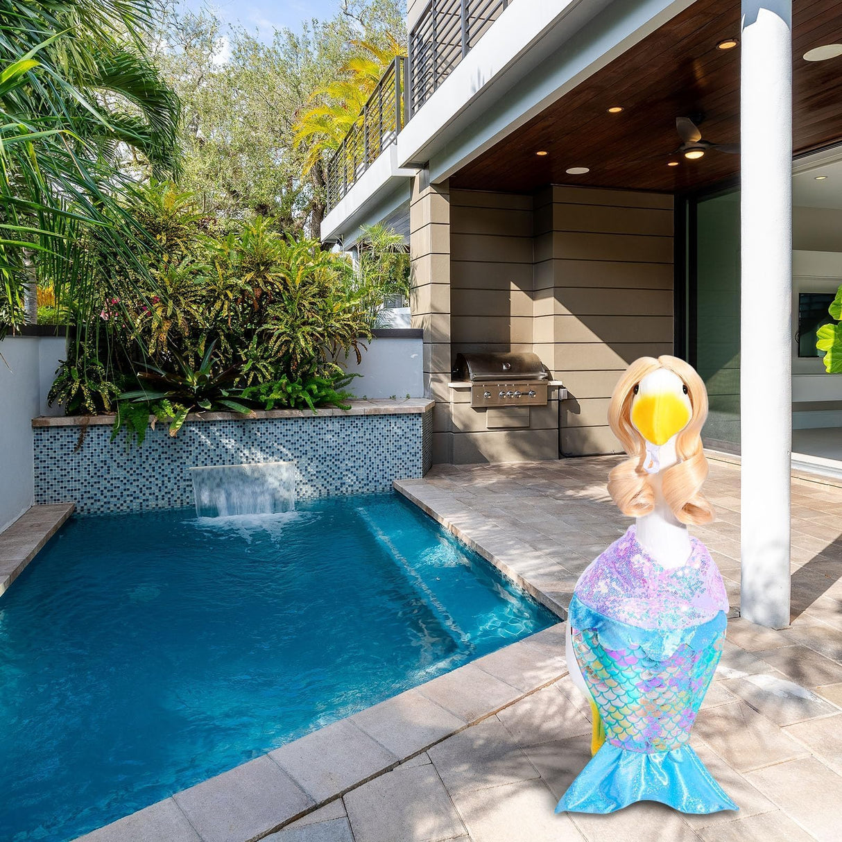 GANSHAYA Mermaid Porch Goose Outfits Summer Goose Shiny Mermaid Dress & Wigs Princess Goose Clothes Fits 23'' Geese Statue for Holiday Birthday Outdoor Beach Yard Lawn Garden Decor