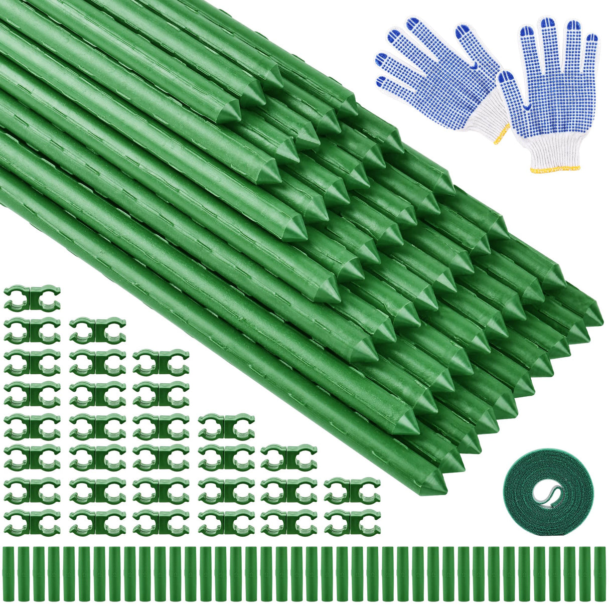 WAENLIR Garden Stakes16 Inch 48 Pack, Tomato cage DIY 4ft 5ft 6ft 7ft 8ft Plant Support Stakes with Connectors and Clips, Plastic Coated Metal Sticks for Tomato Indoor Outdoor