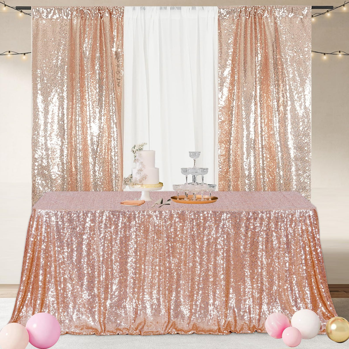 Poise3EHome Rose Gold Sequin Tablecloth 60×102 Inch Rectangle Sparkly Fabric Table Cloth for Birthday Wedding Party Christmas Holiday Baby Shower Decoration
