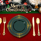 Joyido 102PCS Green and Gold Plates - Green Plastic Plate - Fancy Heavy Duty Disposable Plates - Heavyweight Disposable Dinner & Dessert Plate for 51 Guests for Party & Christmas