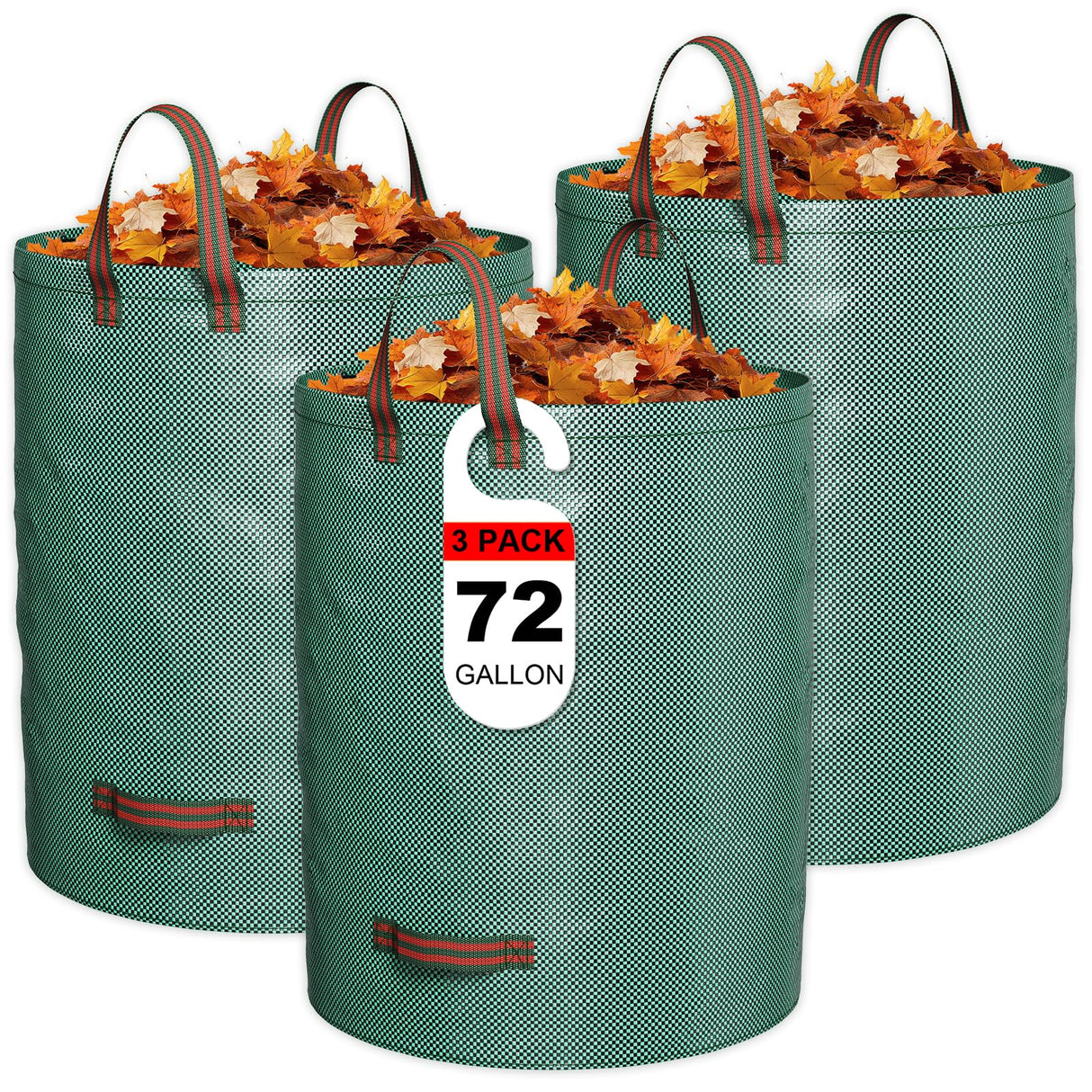 GreatBuddy 72 Gallon Leaf Bags Reusable 3 Pack, Heavy Duty Collapsible Lawn and Leaf Bag, Self-Standing with Top & Bottom Handles, PP Waterproof Yard Waste Bags for Leaves Grass Clippings Debris