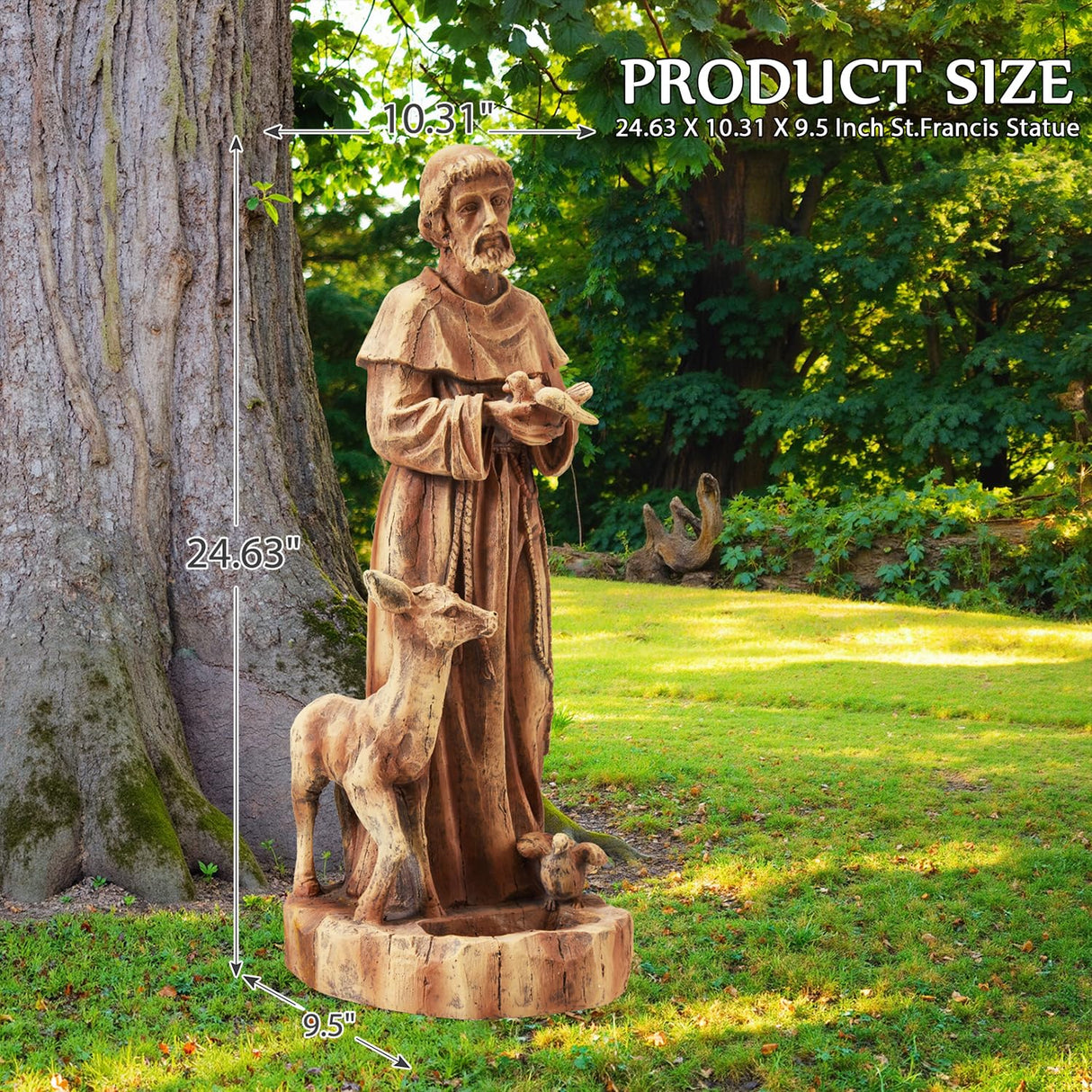 DSNAPE St Francis Garden Statue Outdoor All-Weather, 25" H Religious Saint Francis of Assisi Catholic Statue with Bird Feeder for Patio Yard Home Decor