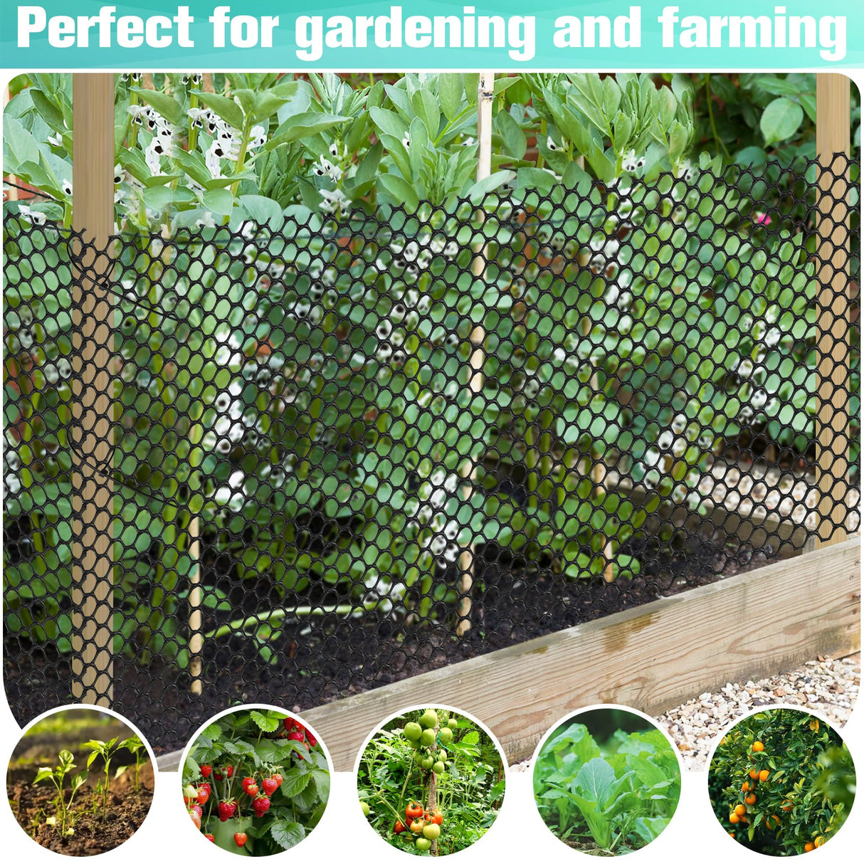 Plastic Mesh Fence Sheet 15.7IN x 50FT - 0.3IN Opening Plastic Chicken Wire Netting Roll Durable for Dogs, Poultry, Puppy, Garden Snake Barrier with 50 Pcs Zip Ties - Black