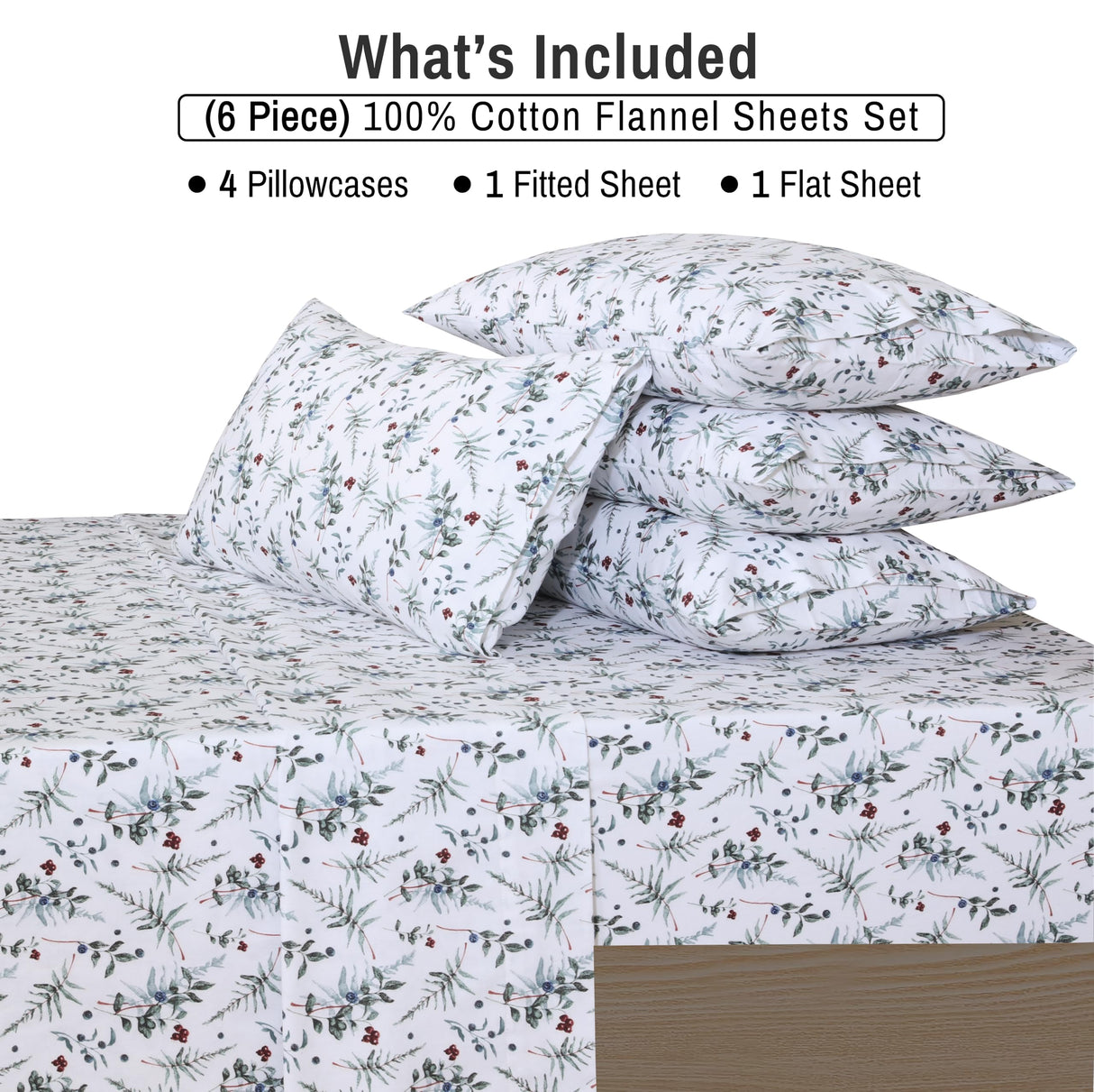 RUVANTI Flannel Sheets Queen Size 6 Pcs - 100% Cotton Double Brushed Bed Sheets, Deep Pockets 16 Inches Queen Sheet Set, All Seasons Breathable, Extra Soft & Comfy, Christmas Attraction