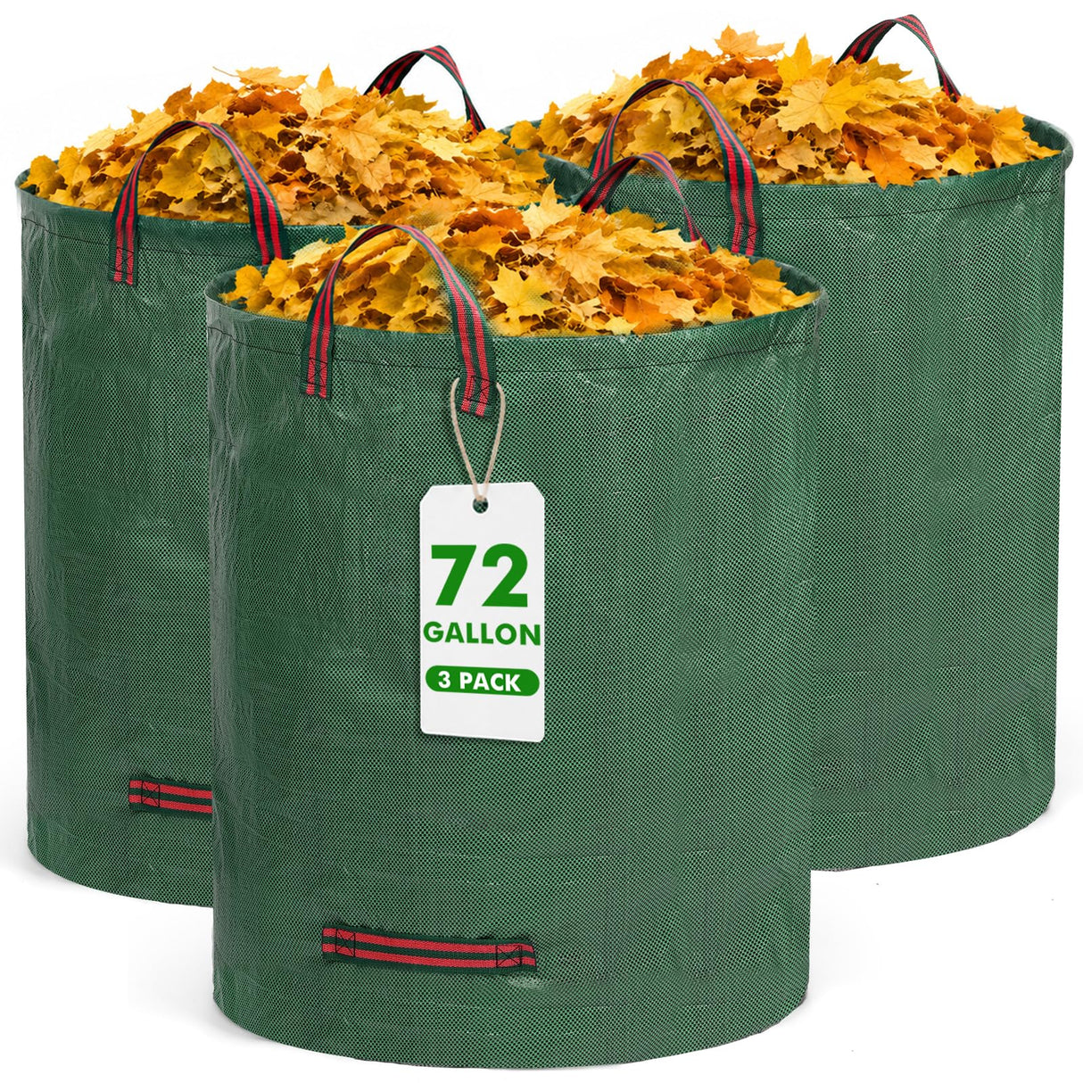 Gixmuoiy Reusable Yard Waste Bags, 72 Gallon Lawn and Leaf Bags 3-Pack, Collapsible Heavy-Duty Garden Bags, Stand-Up Yard Waste Container for Leaves, Grass Clippings and Lawn Debris