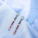 YEPZOKO Long Crystal Dangle Earrings for Women Wedding Bridal Colorful Rhinestone Cubic Zirconia Drop Earrings for women Mom Wife (Multicolor-light)
