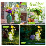 GIGALUMI Solar Garden Statues Loving Frog Garden Decor Figurine Lights for Outside, Yard Decorations Outdoor Patio Decor, Gardening Gifts for Women