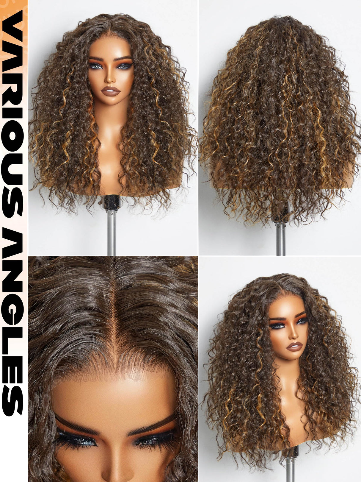 GORGIUS Curly Brown Wig Glueless Highlight Lace Front Wig Pre Plucked Middle Parted Synthetic Wig Upgraded with Premium Human-Hair-Like Fiber 20 Inch