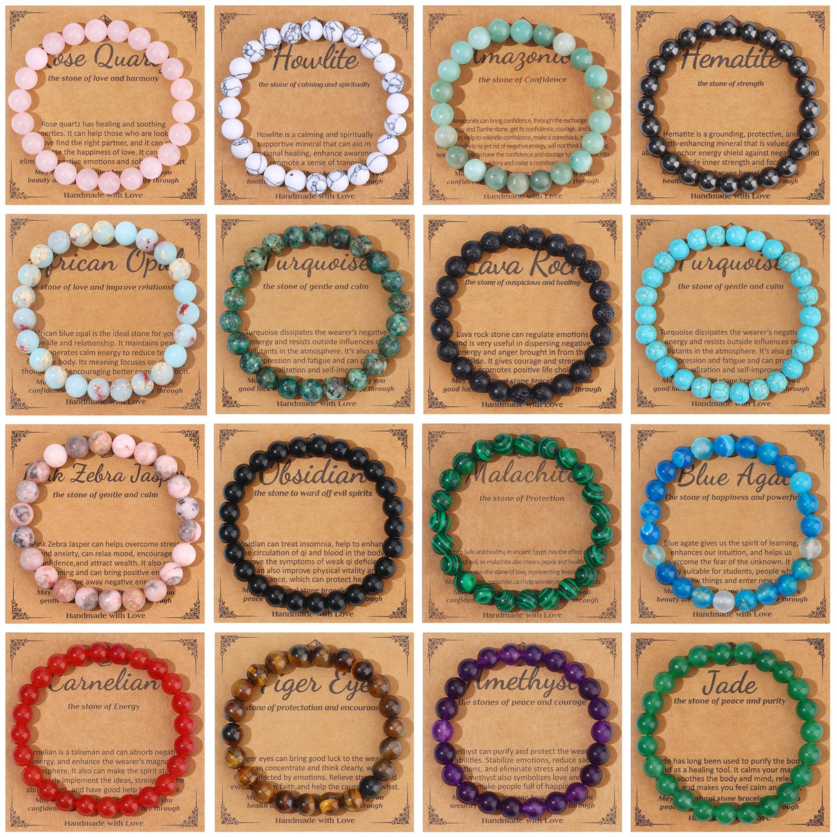 JEWPARK 16PCS Semi-Precious Gemstone Beaded Bracelets for Women