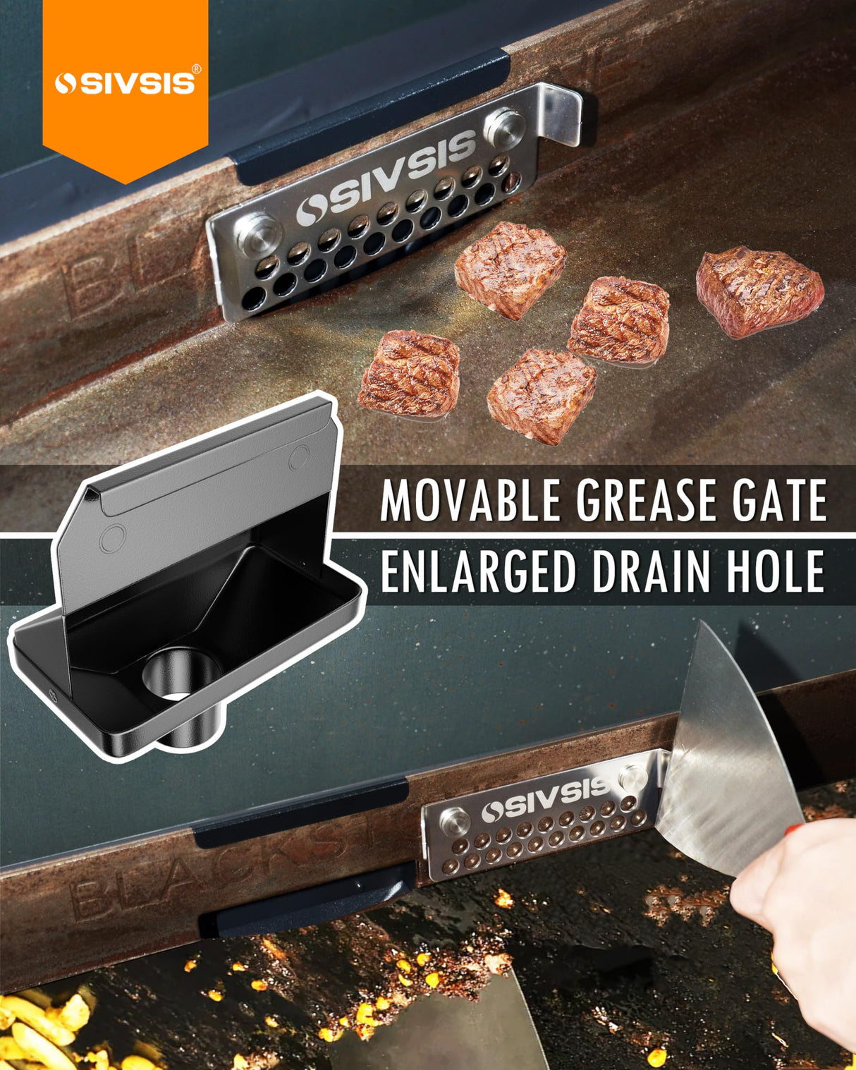 New Magnetic Grease Catcher for Blackstone Griddle, Rear Grease Drainage Funnel with Movable 304 Stainless Grease Gate, Larger Diameter Silicone Hose, Flexible Grease Capacity, Blackstone Accessory