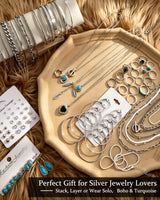 FAXHION 73PCS Western Silver Jewelry Set for Women, Boho Layered Necklaces & Stackable Rings Set, 14 Necklaces 15 Bracelets 26 Earrings 18 Knuckle Rings, Vintage Costume Jewelry Gift