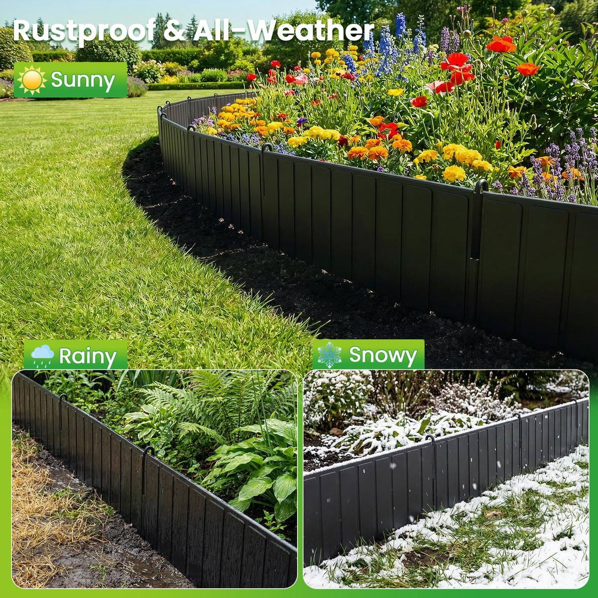 15 Panels Metal Landscape Edging, 6.2in (H) x 20 ft (L)–No Dig Garden Edging with 16 Stakes, Modular Adjustable 0-270°for Tree Rings & Yard Pathways, Anti-Rust Metal Garden Border(Black)